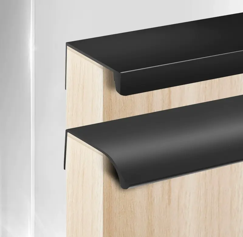 Toptan mobilya çekmece dolap siyah kapı kolları lüks modern görünmez alüminyum kapı kolu