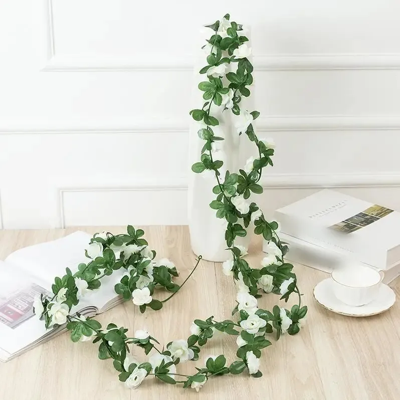 Artificial Plant flores artificiales al por mayor Green Plastic White Roses New Fashion Artificial Flower Arrangements With Vase