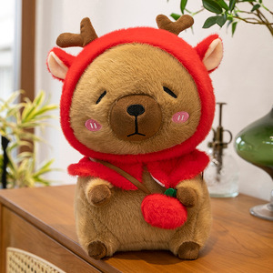 Kırmızı Elk şapka Capybara peluş oyuncaklar yumuşak karikatür Capibara doldurulmuş hayvan bebekler hidrochoerus hidrochaeris yastık pençe makinesi için - Product Image 1