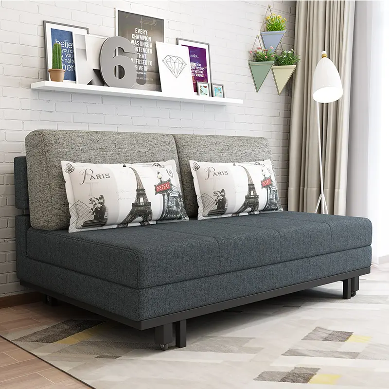 Proveedor de China, diseño moderno multifuncional, modelo pequeño, sofá de metal, cama, sofá cama plegable de tela, sala de estar