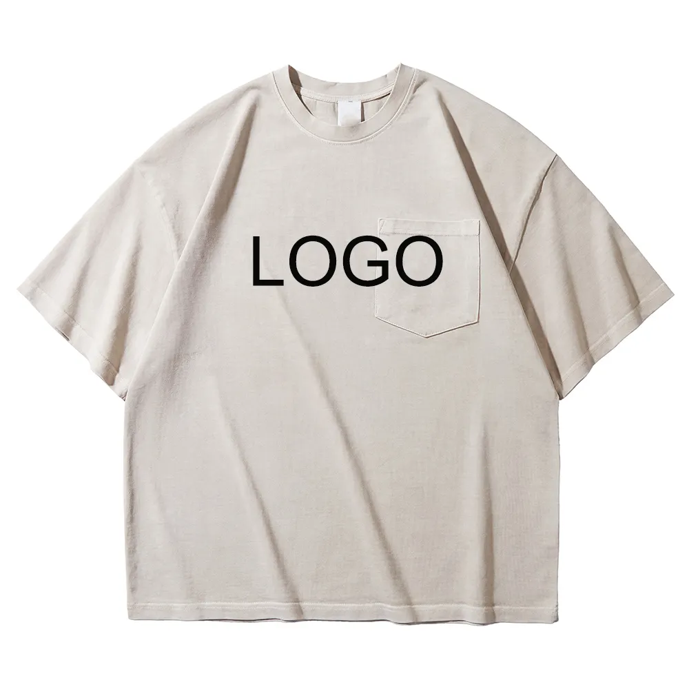 Mode Luxe Maatwerk Uw Ontwerp Kledingstuk Wassen Korte Mouwen Oversized 320 Gram 100% Katoenen Blanco T-Shirts Met Zak