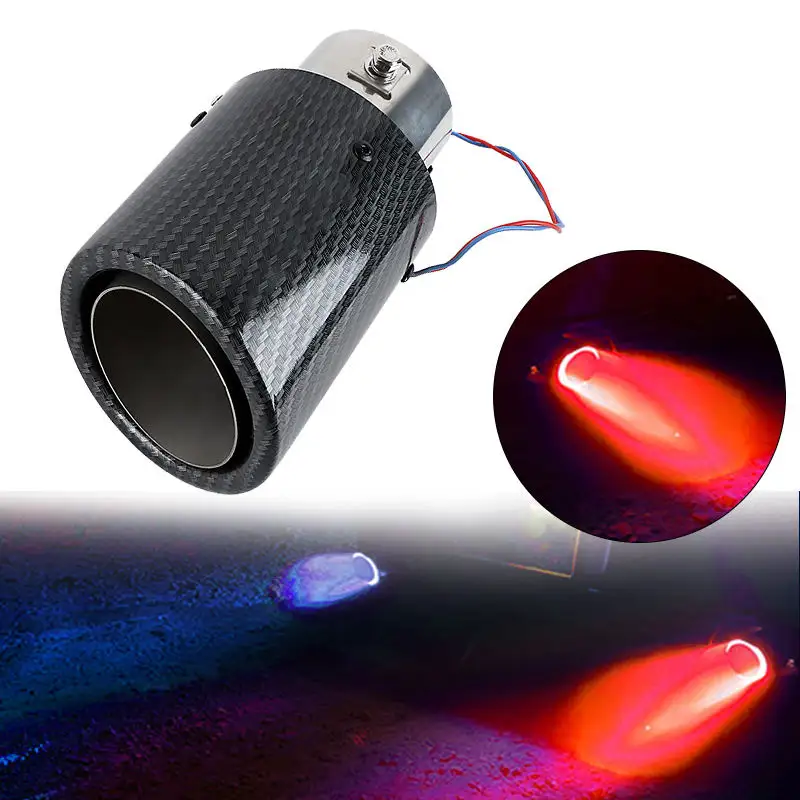 Carbon Fiber Vehicle Exhaust Muffler Pipes Tips with Blue LED Light Stainless Steel Muffler Car Exhaust Tail Tip