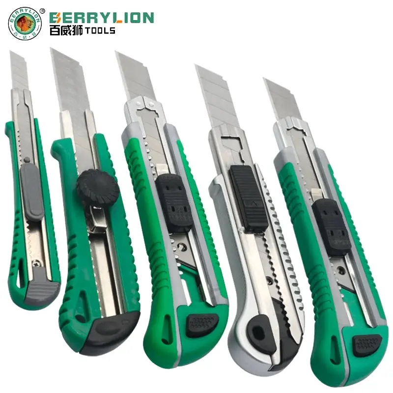 Berrylion 9-25mm SK5 pisau utilitas otomatis mengunci pisau yang dapat ditarik dengan pisau ekstra lipat peralatan pisau rumah tangga