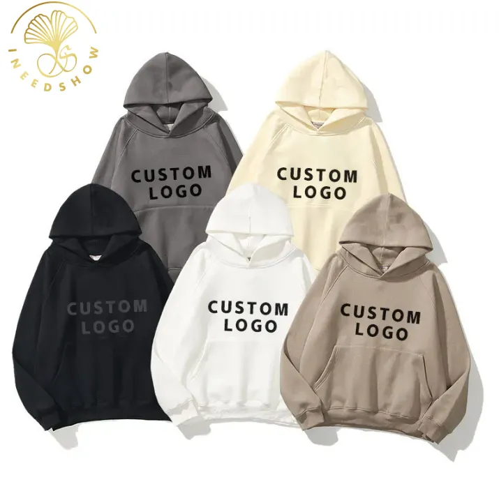 Sudadera con capucha unisex Essentials en blanco barata de alta calidad logotipo personalizado sudaderas con capucha de gran tamaño de su marca con bolsillo de canguro