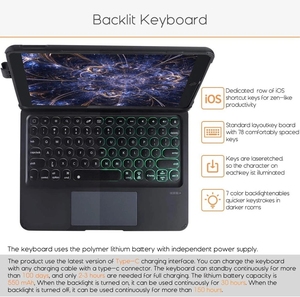 旋转背光触摸板键盘外壳适用于iPad Pro 11空气4/5 10.9第7第8第9 10.2空气3 10.5 Pro 9.7外壳阿拉伯iPad键盘 - Product Image 4