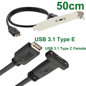 USB 3.1タイプEPCI-EフロントパネルヘッダーからタイプCメスGen2延長ケーブル、プロファイルブラケットパネルマウントネジ50cm