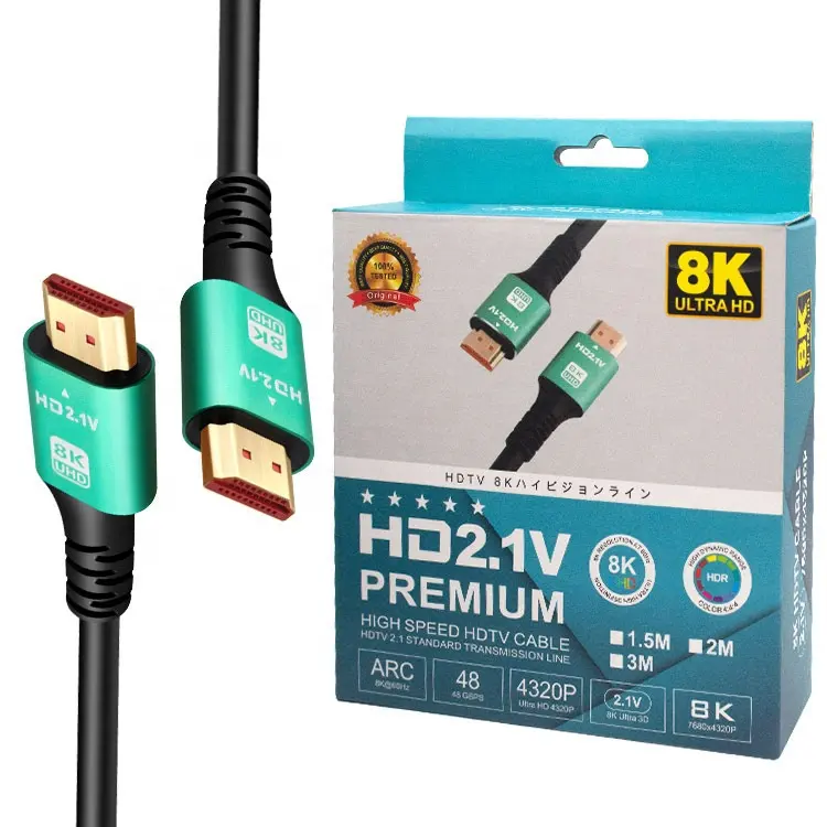 Câble HDMI vers HDMI 2.1 haute vitesse 48Gbps 3D 60Hz plaqué or mâle vers mâle 8K pour HDTV Câble HDMI 8K