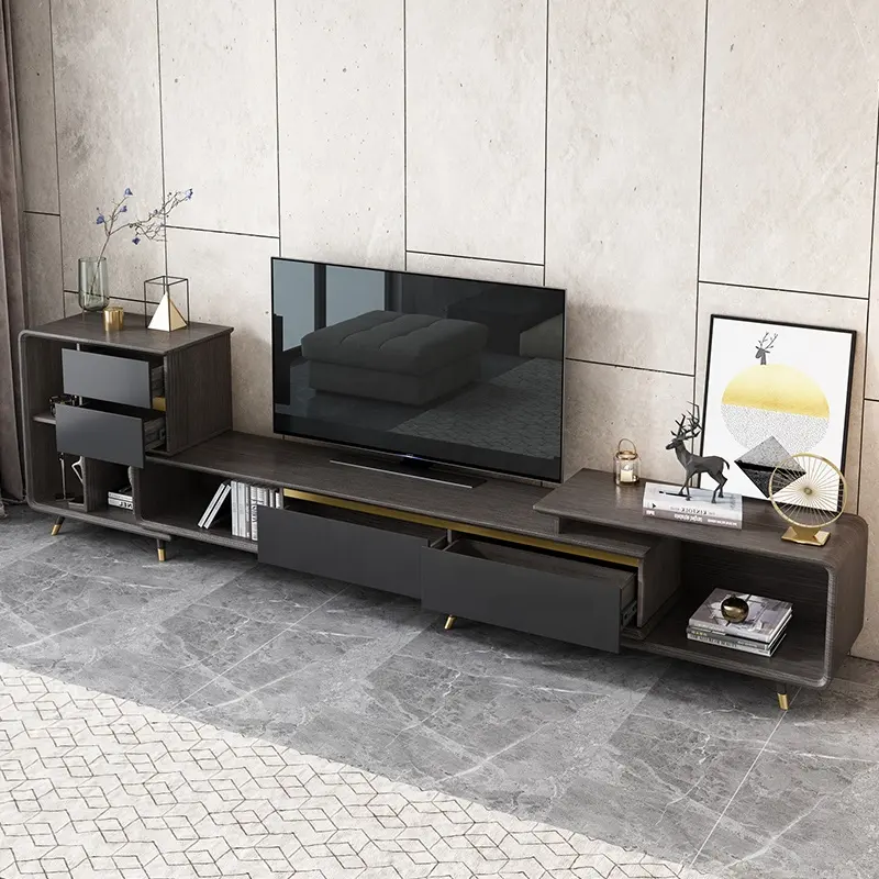 Nuevo Modelo de casa moderna negra, muebles de soporte de TV de MDF móvil de tamaño grande