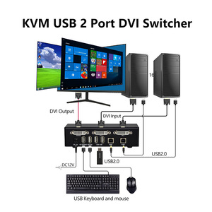 1080P 2 Ports DVI <strong>Switch</strong> 2 in <strong>1</strong> Out DisplayPort <strong>KVM</strong> Switcher with <strong>KVM</strong> USB2.0 HUB