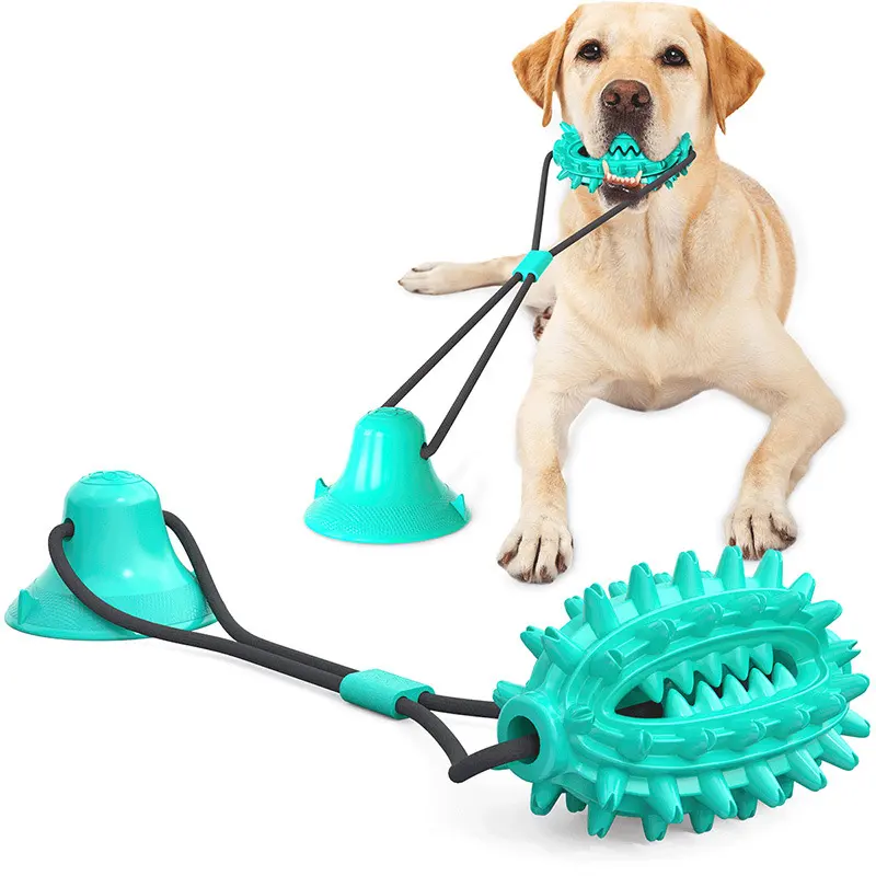इंटरैक्टिव शुरुआती खिलौने आक्रामक कुत्ते चबाना खिलौना चूषण कप रस्सी रबर दाढ़ गेंद कठिन चबाने फ़ीड कुत्ते खिलौना