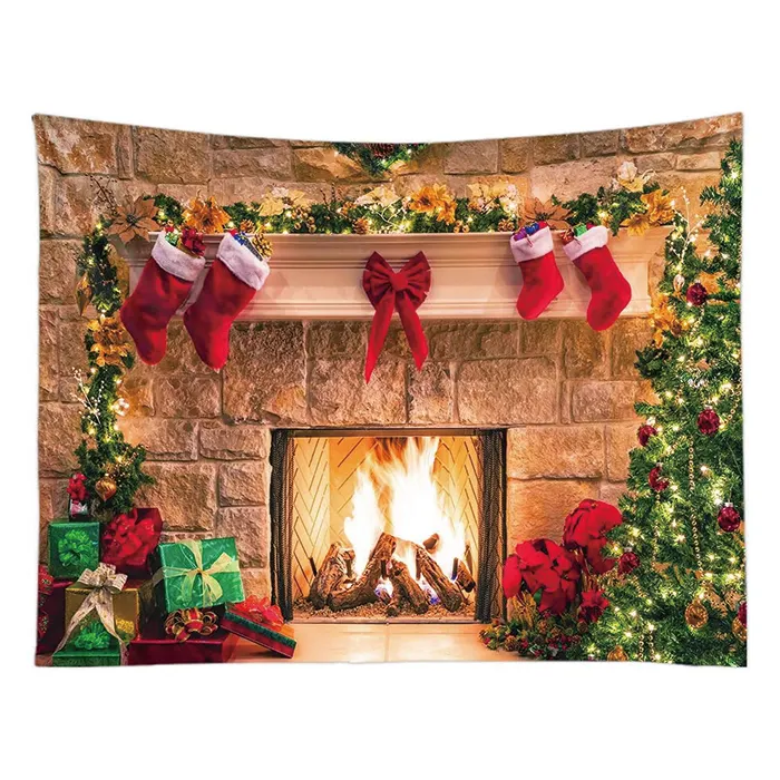 2023 nuevo producto promoción Navidad chimenea colgante de pared hogar habitación pared Imagen Arte personalizado tapiz Retro pared arte decoración de Navidad