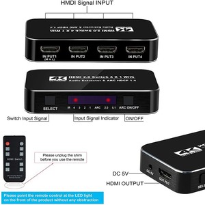Conmutador de salida 4 en 1 con separación de audio HDMI2.0, 2,0, 4K, HDMI, con entrada y salida de 1 arco para TV