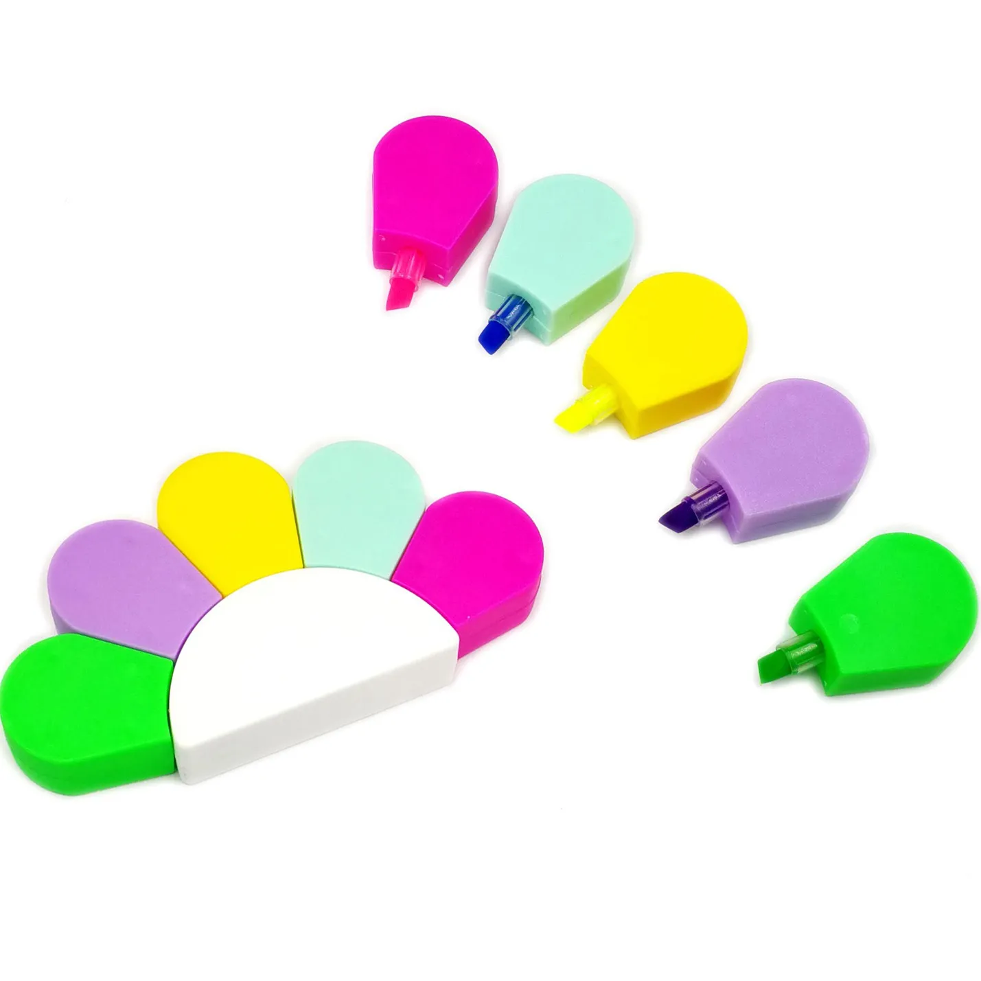 Promotional cute design 5 in 1 highlighters markers with logo printing in semicircle as promotional gift