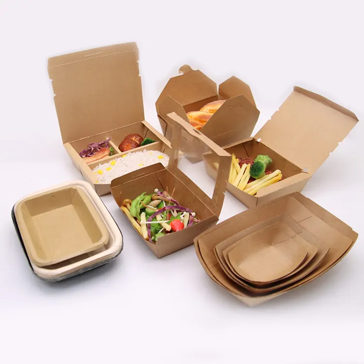 Kingwin cetakan kustom kraft makan siang dikeluarkan untuk pergi wadah makanan cepat sekali pakai bungkus makanan kotak kertas