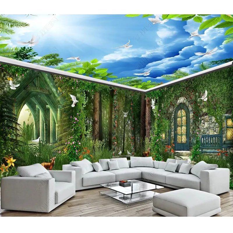 Kunden spezifische grüne Fantasie Wald ganzes Haus Hintergrund dekoration 3D-Tapete