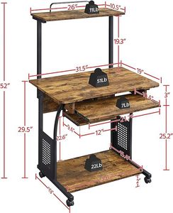 Wooden <strong>Computer</strong> Study <strong>Table</strong> PC Laptop Desk <strong>with</strong> Printer <strong>Shelf</strong> - Product Image 2