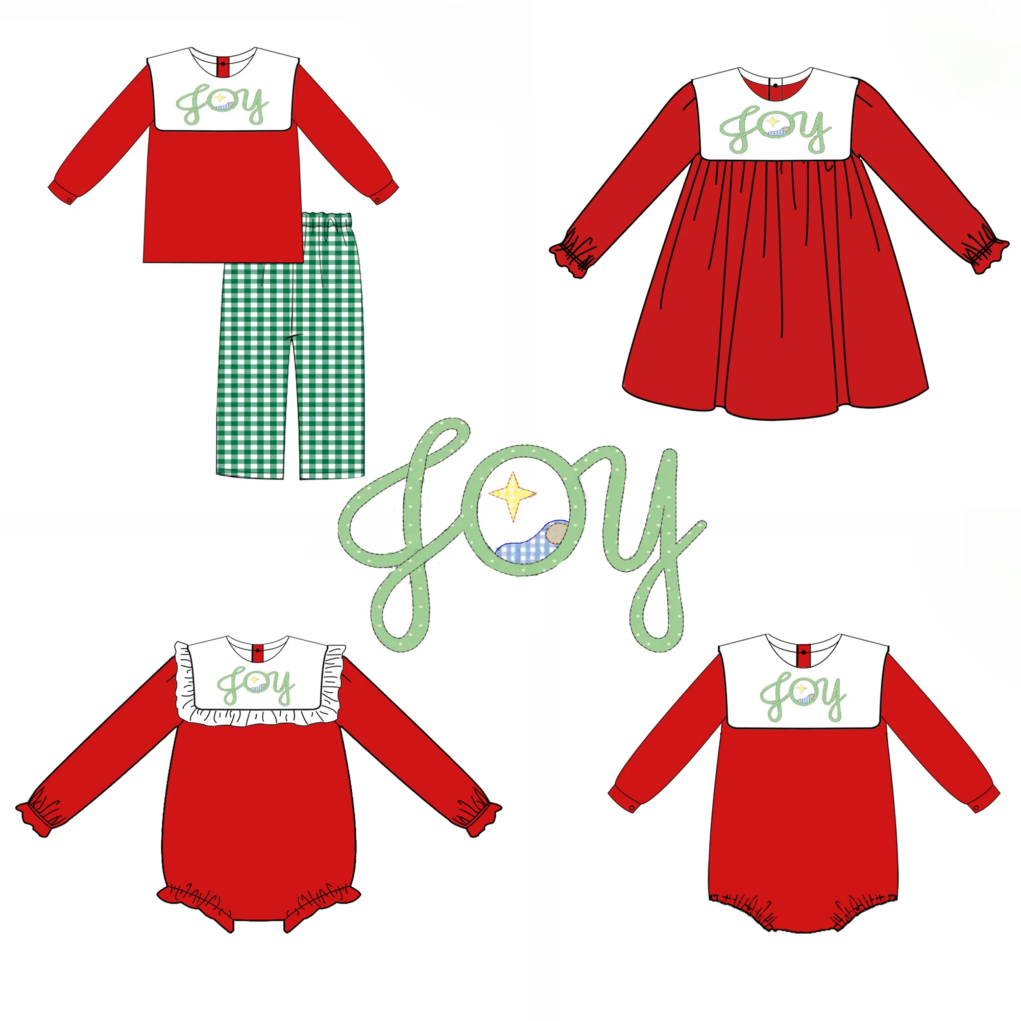 ملابس للفتيات الصغيرات من القطن المحبوك بسعر الجملة من تصميم أبليك عيد الميلاد المحبوك مناسب للفتيات الصغيرات للشتاء