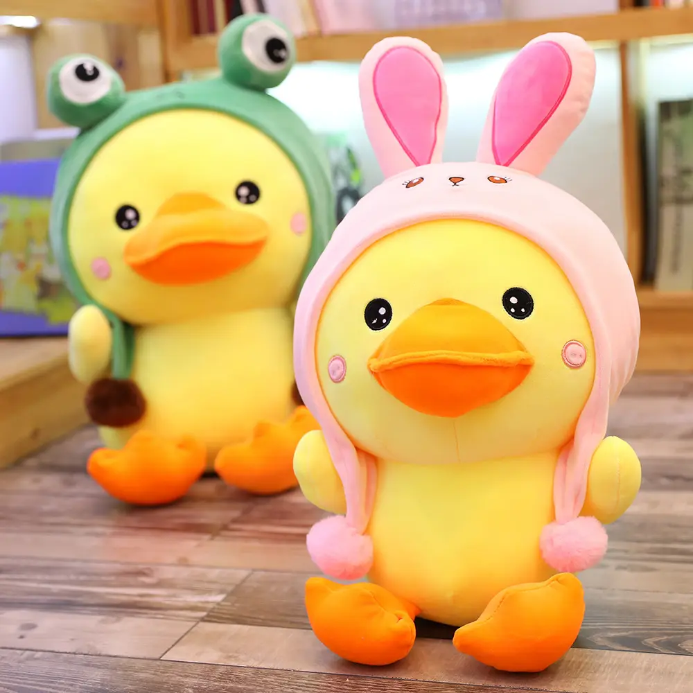 Mascota personalizada de juguete suave para niños, animal de peluche, pato con conejo, Rana, sombrero, juguete de peluche