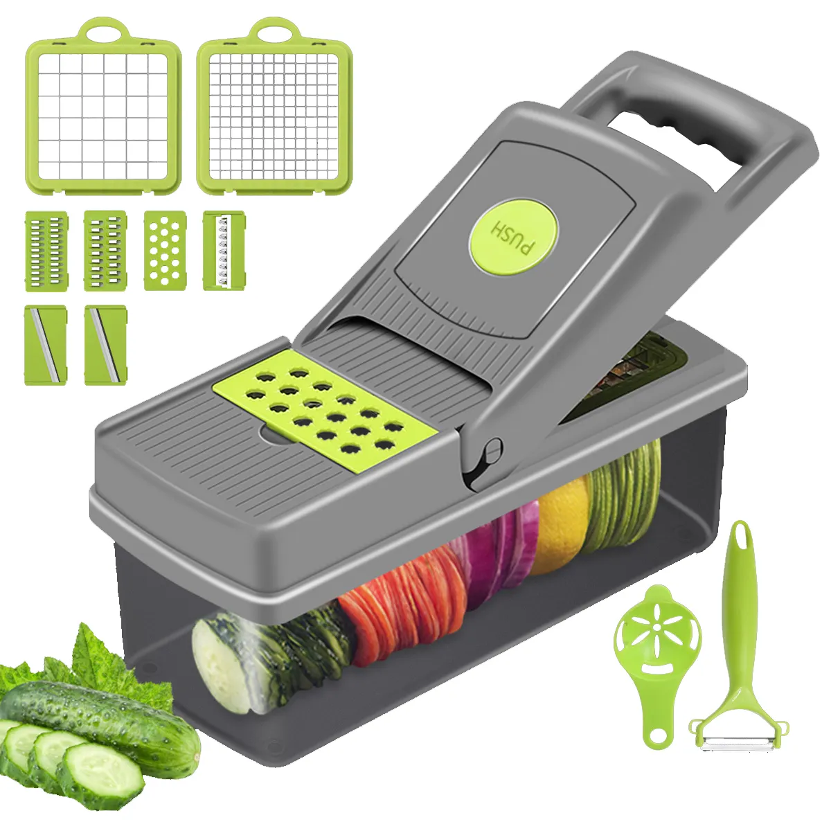1 में 15 Multifunctional फल सब्जी उत्पादों उपकरण स्टेनलेस स्टील सब्जी कटर वेजी हेलिकॉप्टर