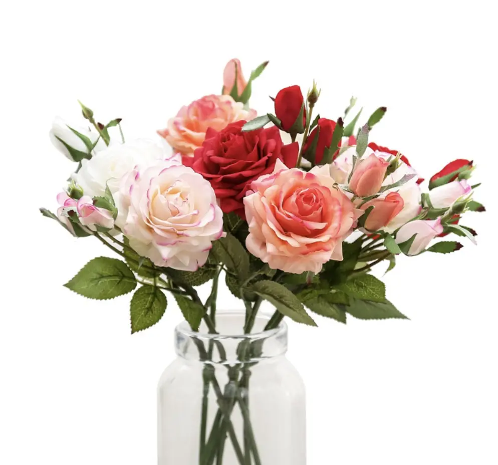 Rosa de simulação hidratante, 1 flor 2 de rosa simulação planta caseira decoração de casamento planta verde em vasos
