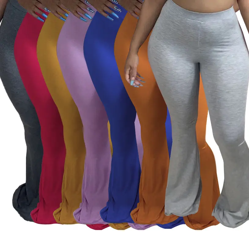 Pantalon de couleur unie pour femme, Style européen et américain, Sexy, décontracté, extensible, grand, évasé