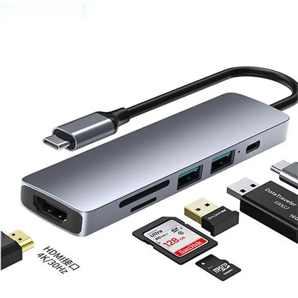 Tooya USB C 6in1 Hub Ekstensi Dock 4 Port Hubs Konektor 5in1 Splitter Adapter Laptop Docking Station