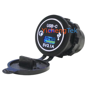 12V 24v通用汽车总线快速充电15.5w C型<span class=keywords><strong>USB</strong></span> A双2端口充电器插座