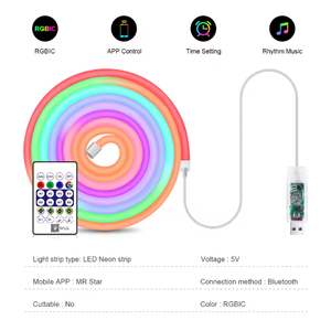 WS2812 RGBIC неоновая RGB Светодиодная лента с регулируемой яркостью 5 В USB Светодиодная лента для умного приложения Bluetooth управление Гибкая силиконовая трубка - Product Image 2