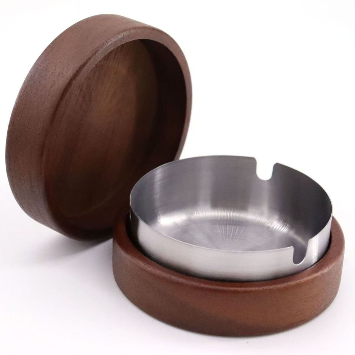 Acacia wood ashtray-silver