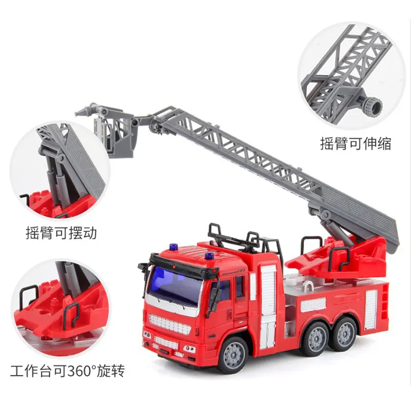 Hobby electrónica juguetes RC camiones 4 canales 1:30 Control remoto camiones de bomberos elevador de incendios escalera de fuego con luces