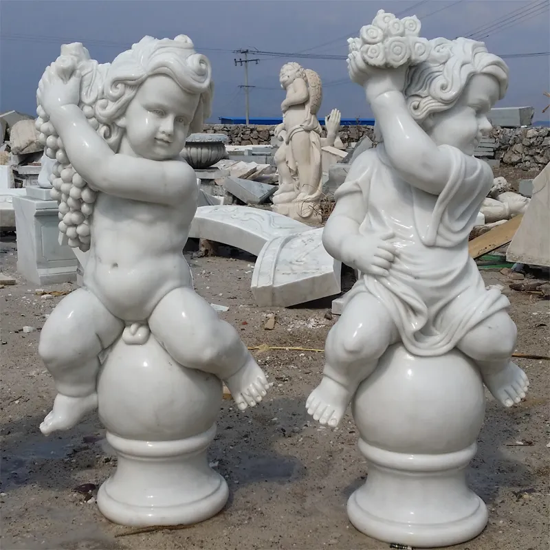 Arte all'aperto prodotti da giardino in pietra a grandezza naturale greco Naked Boys Baby Four Seasons statue in marmo scultura