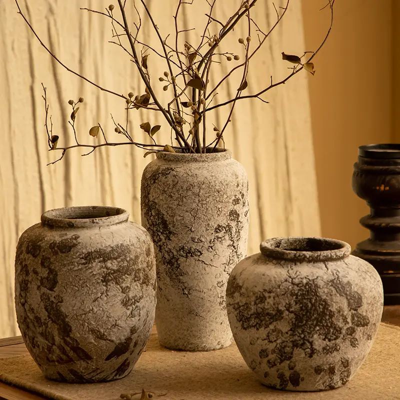 Vaso di ceramica in ceramica rustico fatto a mano vaso di fiori in porcellana per la decorazione della casa