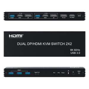 Dual DP/<strong>HDMI</strong> 8K 60Hz KVM <strong>Switch</strong> 2x2 <strong>2</strong>-in-<strong>2</strong>-out USB 3.0 Audio &amp; Video Accessory for Computer Monitor Keyboard Mouse - Product Image 2