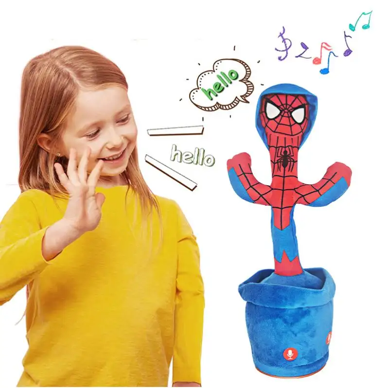 Brinquedo solar personalizado de cactus dançando e cantando, repetidor falante com carregamento USB, boneco de pelúcia de cactus de pelúcia