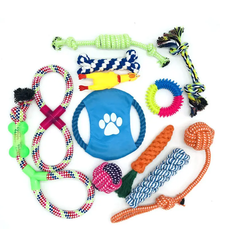 Fun 12 pack Pet Squeaky Rope Toy Gift Interactive Tug Dog Chew Toys Set For Dog Play