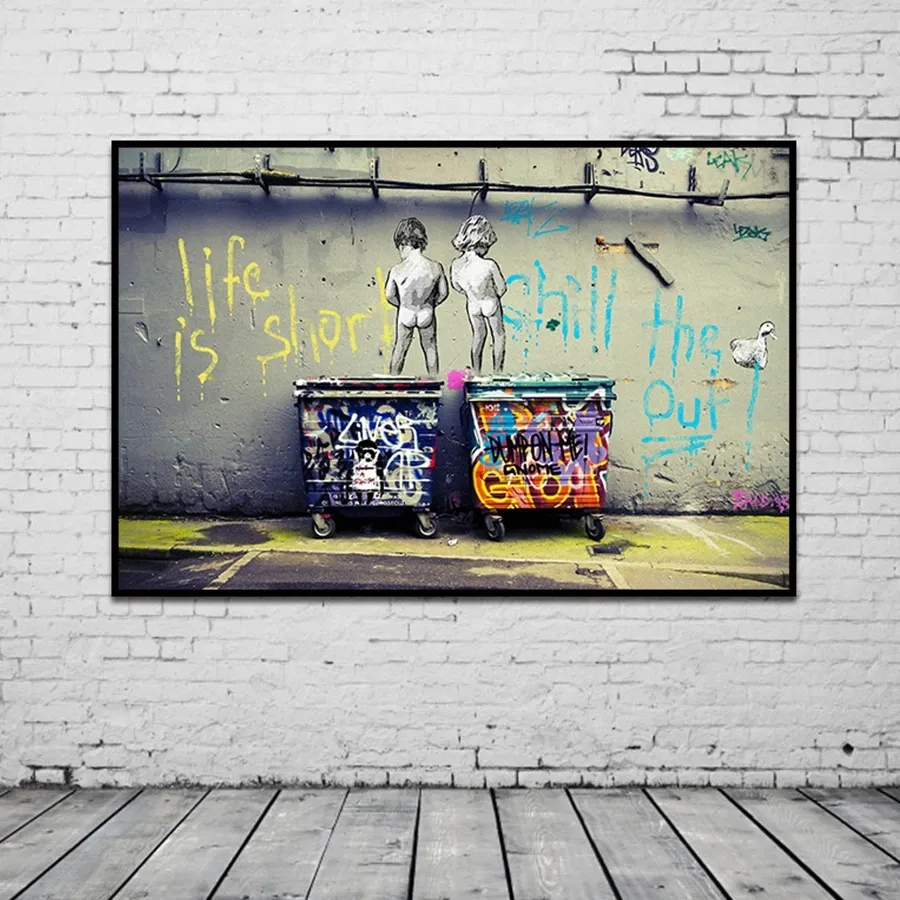 Banksy Graffiti Kunst Abstract Canvas Schilderij Posters Prints "Het Leven Is Kort Chill The Duck Out" Muur Canvas Huis Kinderkamer Decor