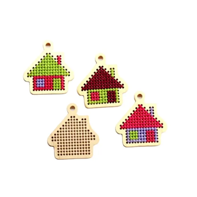Diy laser cut wooden house shaped cross stitch for kids gift