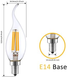 Mumluk ampul alev ucu 40W eşdeğer kısılabilir <span class=keywords><strong>E12</strong></span> filaman mum ampuller 4W 450 lümen 2700K sıcak beyaz CA10 <span class=keywords><strong>LED</strong></span> avize