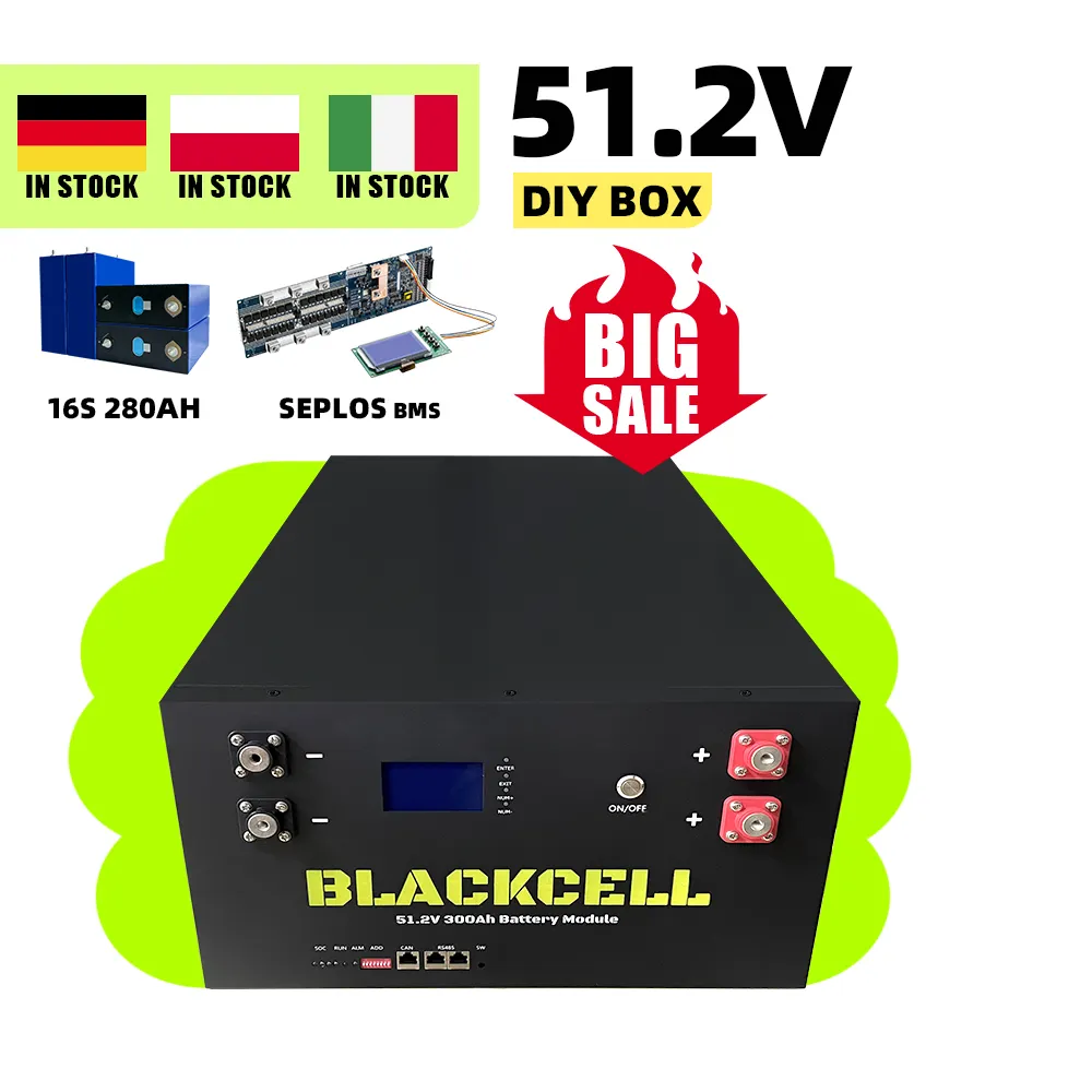 Seplos Blackcell DIY Rack de Bateria isento de impostos Caixa Vazia de íon de Lítio 51.2V 48V LiFePO4-Battery-Case 280ah Bluetooth BMS Painéis solares