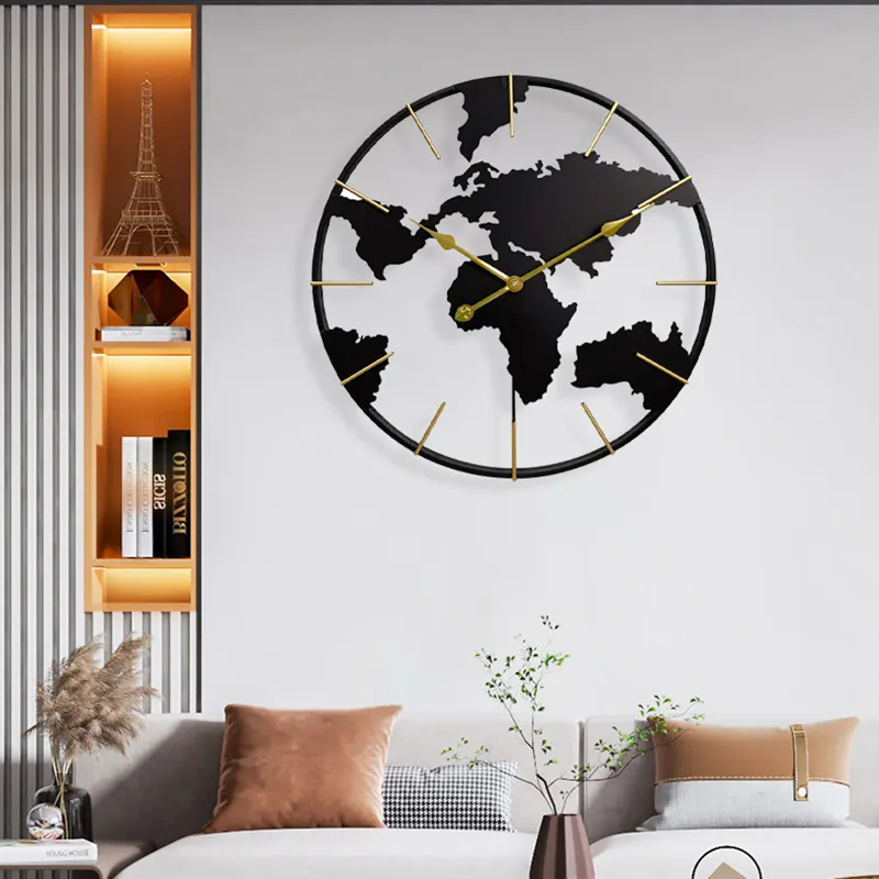 FYTCH 24inch 60cm Earth Globe World Map Relógio de parede Feito de Metal com Arte Moderna para Quarto Do Escritório