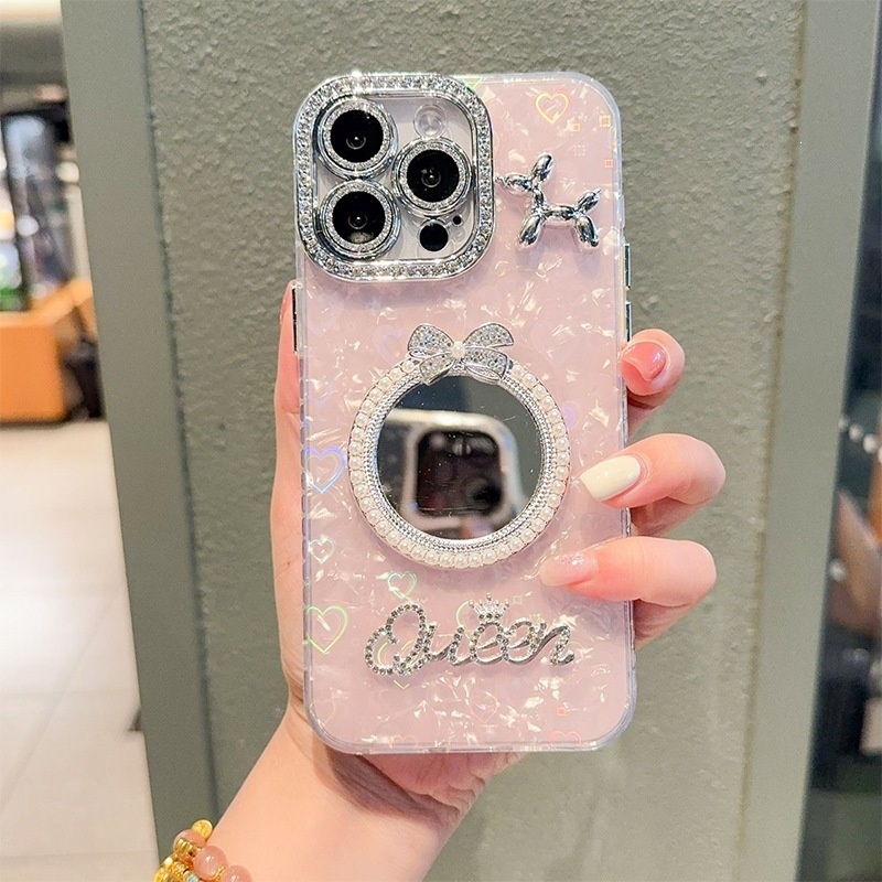 Pink case+Round mirror
