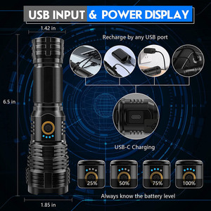 פנס טקטי נטענת USB חזק LED גבוה 20000 לומן XHP70.2 עמיד למים כף יד פנס חירום