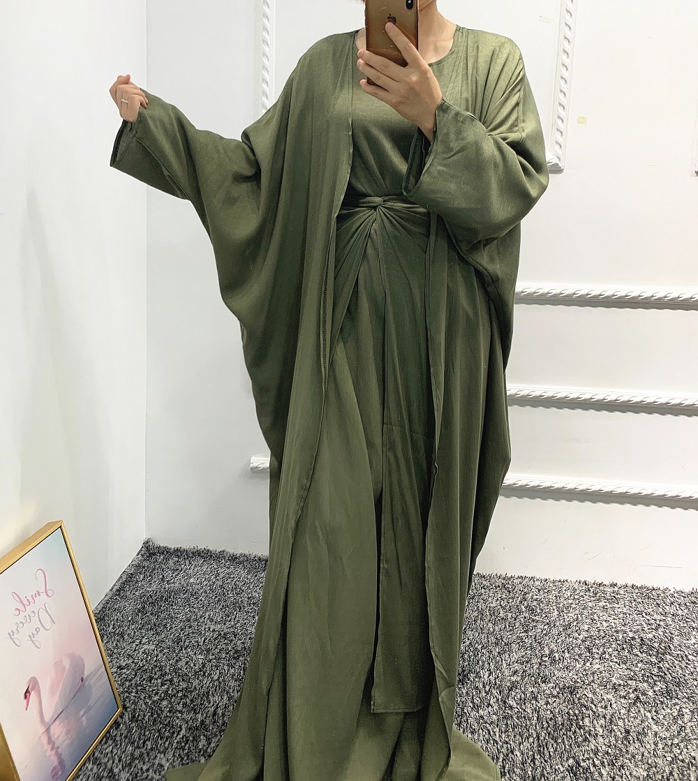 Loriya Top Selling high quality Muslim women Abaya 3pcs Set kimono open Cardigan Islamic Clothing