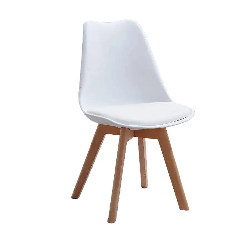 Kursi Tulip gaya baru, furnitur ruang makan Modern, kaki kayu, kursi makan plastik putih