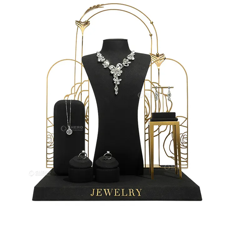 Conception personnalisée présentoir à bijoux classique de luxe recouvert de cuir PU pour collier ensemble de présentoirs à bijoux
