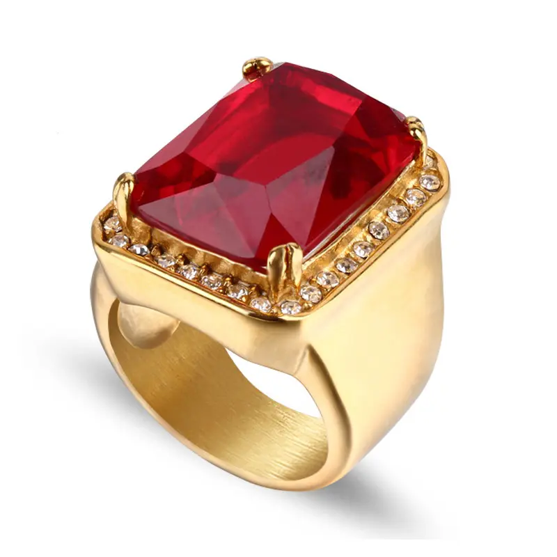 Factory direct sale Hot Korean edition fashion ruby ring stainless steel big brand set with diamond women's ring