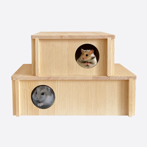 小さな動物の隠れ家マルチチャンバーハウス木製ハムスター生息装飾パインウッド印刷パターンハムスターネズミネズミ用 - Product Image 5