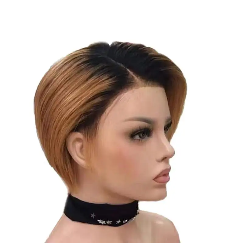 13*1 T Lace Part Human Hair Wigs Pixie Cut Short Wigs Brazilian Remy Hair 180% Density Wigs for Black Women 7 Colors