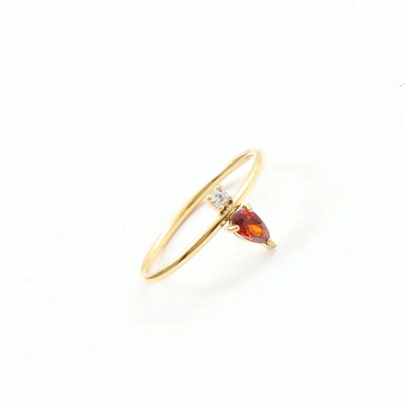 Anéis de aço inoxidável 18K para marquise com pedras preciosas de rubi natural e ouro minimalista