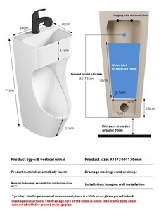 Bán buôn phòng tắm tầng thường vụ gốm nam nơi để tiểu cho phòng tắm WC tường treo nơi để tiểu cho nam giới với rửa tay lưu vực bồn rửa chén - Product Image 4